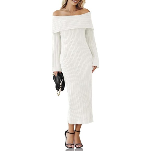 Women s Off Shoulder Maxi Sweater Dress Long Sleeve Bodycon Elegant Casual